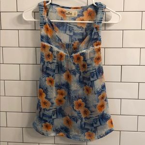 Hollister Floral Hawaiian Tank Top Sheer Small